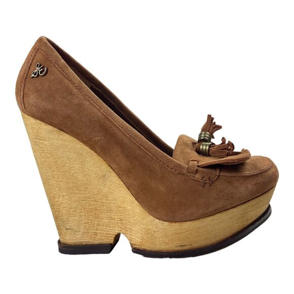 Sam Edelman Womens Wesley Tasseled Wedge Pumps Tan PlatformLeather Size 7M - Picture 1 of 11